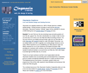 claymania.com: Web Design and Hosting in Rhode Island - Claymania Creations
Claymania Creations Web design and hosting located in Rhode Island. Free Anti-Virus information and safe hex safe computing tips.