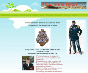 aaa4rima.com: Association des Anciens et Amis du 4ème Régiment d'Infanterie de Marine - Association des Anciens et Amis du 4ème Régiment d'Infanterie de Marine
Site de l'Association des Anciens et Amis du 4ème Régiment d'Infanterie de Marine.