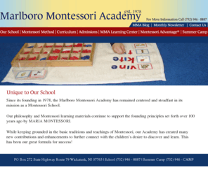 marlboromontessorifreehold.com: Our School at Marlboro Montessori Academy
Marlboro Montessori Academy celebrates 25 years, using the most powerful educational techniques in the world!  The academy provides toddlers through the fourth grade an opportunity to achieve their potential by nurturing and stimulating the mind, body and spirit.