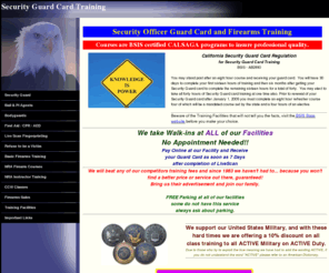 security-officer-training-online.org: Guard Card - California Guard Card Training
Security Guard Card and Firearms Training. California BSIS instructors for security officer guard card, firearms, Baton, Red Cross First Aid CPR and AED training. Locations in Burbank, Huntington Beach and Northridge California. Free job placement.
