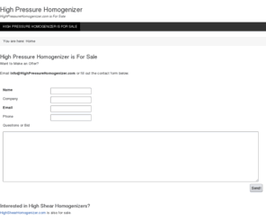 highpressurehomogenizer.com: High Pressure Homogenizer | High Shear Homogenizer Domain is for Sale
HighPressureHomogenizer.com domain for high pressure homogenizer is for sale.