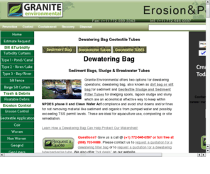 sediment-bags.com: Dewatering Bags, Geotextile Sludge Tubes, Sediment Bags
Dewatering bags and tubes for sediment and sludge. Ideal for small job sites or large municipal WWWP sludge or slurry. Compost organic. Silt control.