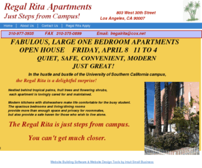 regal-rita.com: Regal Rita Apply
LOVELY,  QUIET AND SAFE, MODERN APARTMENTS NEAR USC.  PRIMARY USE:  OFF CAMPUS HOUSING NEAR USC.