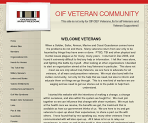 oifveterancommunity.org: Home - OIF VETERAN COMMUNITY
Site for Iraqi Freedom Veterans to form a community, which is actively involved in advancement of veteran rights.