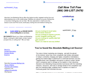 listchick.com: Mailing List - Auto Owners Mailing List, Absentee Owners Mailing Lists, Medical Mailing Lists, Automobile Owners List
Mailing Lists to Increase Your Profits!  Customized mailing lists and telemarketing lists.  Auto Owners Mailing Lists, Absentee Homeowners Mailing Lists, Medical Mailing Lists, Homeowners Mailing Lists and more!