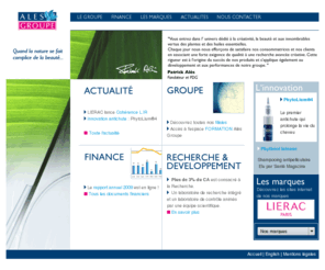 alesgroupe.info: Ales Groupe, Marque de cosmétique : Groupe Ales - Caron - Lierac - Phyto - Duscastel - Phytospecific
Alès Groupe : Le Groupe, Les  Marques, Finance, Actualités - Vous entrez dans l'univers dédié à la créativité, la beauté et aux inombrables vertus des plantes et des huiles essentielles.