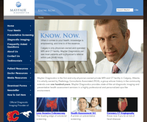 mayfairdiagnostics.com: Mayfair Diagnostics
Mayfair Diagnostics is the first and only physician-owned private MRI and CT facility in Calgary. Mayfair Diagnostics is a private clinic that operates on a fee-for-service basis.