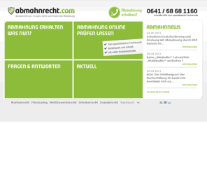 abmahnrecht.net: abmahnrecht.com  Schutz vor Abmahnungen  Filesharing  Markenrecht  Urheberrecht  Rechtsanwalt
abmahnrecht.com ist ihre unabhängige Plattform zum Schutz vor Abmahnungen. Lassen Sie sich unverbindlich von einem Anwalt beraten und wehren Sie sich gegen Abmahnungen.