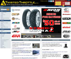 twistingthrottleaustralia.info: TwistedThrottle.com
Twisted Throttle LLC. - Sport and Adventure Touring Equipment - North American importer and distributor for SW-Motech, MRA Windscreens, Bags-Connection Electric Tankbags, Barkbusters Hand Guards, Kaoko Throttle Locks, Denali LED headlights, Micatech luggage, Techmounts, dealer for GIVI USA, Gerbing Heated Clothing, and more! We offer the best selection of motorcycle hard luggage, windscreens, centerstands, and crashbars for metric bikes on the Internet!