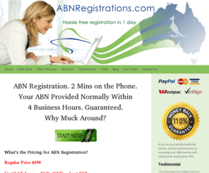 abnregistrations.com: ABN Registration Service: Easy Affordable ABN Registration, How To Get An Australian Business Number
ABNRegistrations offers easy, affordable & hassle-free ABN (Australian Business Number) registration service for small business owners in Australia. It also provides free GST, TFN & PAYG registration in case they are required.