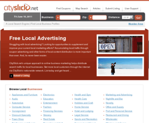 cityslick.net: CitySlick.net | Free Local Advertising | Advertise Local Coupons
Local advertising & marketing to build local ad traffic via business profiles.  Find local business coupons, reviews and more.