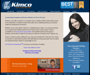 madsenstaffing.com: Career Search - Kimco Staffing Services, Inc
Kimco Staffing Services explains its career search philosophy and recruiting practices in Northern and Southern California.