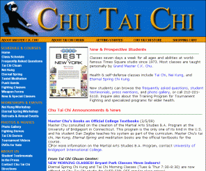 chutaichi.com: Chu Tai Chi
Chu Tai Chi offers a full range of tai chi, nei kung (chi kung), and meditation classes, under the direction of Master C.K. Chu. Conveniently located near Times Square.