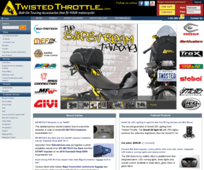 whatfitsmymotorcycle.com: TwistedThrottle.com
Twisted Throttle LLC. - Sport and Adventure Touring Equipment - North American importer and distributor for SW-Motech, MRA Windscreens, Bags-Connection Electric Tankbags, Barkbusters Hand Guards, Kaoko Throttle Locks, Denali LED headlights, Micatech luggage, Techmounts, dealer for GIVI USA, Gerbing Heated Clothing, and more! We offer the best selection of motorcycle hard luggage, windscreens, centerstands, and crashbars for metric bikes on the Internet!