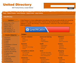 united-directory.com: United Directory
United Directory is a human edited general web directory that lists top quality websites from around the world in a wide range of business sectors. Browse our latest website listings, our most popular categories or visit our site of the day. To list your business, simply click on the submit website link and follow the guidelines.