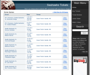 seahawkstickets.org: Seahawks Tickets | SeahawksTickets.org
Consumer guide to buying Seahawks tickets. SeahawksTickets.org reveals the cheapest ticket sellers, Seahawks schedule, premium tickets, and more!