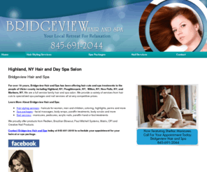 bridgeviewhairnspa.com: Hair and Spa Salon Poughkeepsie, NY - Bridgeview Hair and Spa
Bridgeview Hair and Spa of Highland NY offers complete hair care for men women and children. Spa packages and  nail services are available. Call 845-691-2044