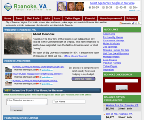 roanokecountyvirginia.com: Roanoke, Virginia (VA) Hotels, Yellow Pages, Homes, Weather, Apartments, Jobs, and more
City of Roanoke, Virginia. Find hotels, homes, jobs, apartments, yellow pages, and events in Roanoke. Also weather, restaurants, schools, businesses, city information and other info for Roanoke.