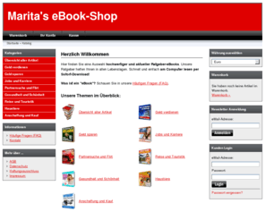 ebook123.net: Marita's eBook-Shop
Marita's eBook-Shop - Hier finden Sie eine Auswahl hochwertiger und aktueller Ratgeber-eBooks