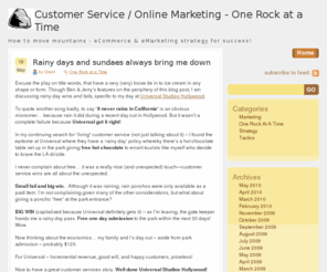 1rockatatime.com: Customer Service / Online Marketing - One Rock at a Time  » SEO, online marketing, eCommerce and digital Strategy for humanizing and succeeding in a digital world
eCommerce strategist offers key information, advice to succeed online with innovative Internet marketing ideas and tactics with a personal touch.