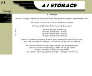 a1-storage.co.uk: A1 STORAGE
A1 Storage - A Glasshoughton based storage company