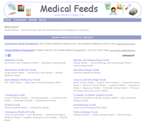 medical-feeds.com: Medical Feeds
Directory and RSS search engine of medical and health feeds