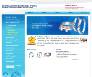 clampmanufacturers.com: Stainless Steel Clamps - Stainless Steel Hose Clamps, Heavy Duty
    Clamps
Stainless Steel Clamps - Manufacturer and exporter of stainless steel hose clamps, heavy duty clamps, clips and clamps, bolt band clamps, hose clips, nut bolt clamps, fix nut bolt clamps, t-bolt clamps, worm drive hose clamps from Subhlakshmi Engineering Works.