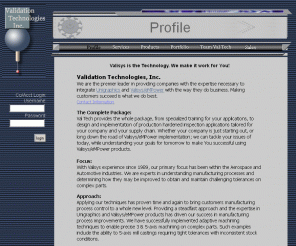 validation.com: Validation Technologies Inc - [ Profile ]
Experts since 1989 with Valisys Empower Quality programming consulting services and implementation for companies and thier supply chain.