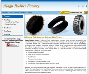 alagurubber.com: Rubber Tyre Tubes,Rubber Tyre Flaps,Rubber Tyre Crumb,OTR Rubber Tyre Manufacturers in Tamilnadu
Rubber Tyre Tubes manufacturers - Alagu Rubber Factory exporters, suppliers of Rubber Tyre Flaps india, indian Rubber Tyre Tubes,Rubber Tyre Crumb manufacturer, wholesale Rubber Tyre Flaps suppliers, Rubber Tyre Tubes, Rubber Tyre Flaps, Rubber Tyre Crumb