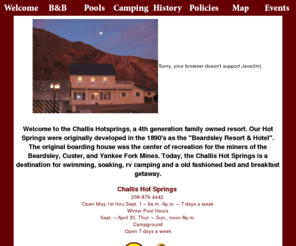 challishotsprings.com: Challis Hot Springs
Welcome to the Challis Hotsprings, a 4th generation family owned resort. Our Hot Springs were originally developed in the 1800's as the 