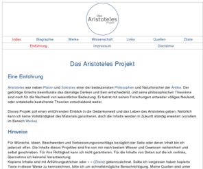 aristotle-project.net: Aristoteles
Das Leben, die Werke und die Philosophie des beruehmten Philosophen Aristoteles in strukturierter Form recherchiert und dokumentiert