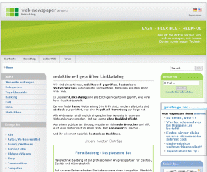 web-newspaper.de: Kostenloser redaktionell geprüfter Linkkatalog/Webkatalog
Redaktionell geprüfter Linkkatalog ohne Backlinkpflicht mit Page Rank Vererbung. Die Eintragung ist kostenlos und ohne Gegenleistung.