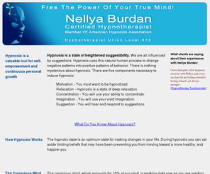 nellyaburdan.com: Nellya Burdan Certified Hypnotherapist, Hypnotherapy, Hypnosis
Certified Hypnotherapist, Hypnosis, Reiki, NLP, Therapeutic Imagery, Handwriting Analysis in Los Angeles, California.