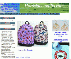 horseloversgifts.com: 
	HorseLoversGifts.com - Horse Motif Gifts, Jewelry, Clothing, Decor, etc.

-Horse Themed Funny & Humorous T-Shirts & Sweatshirts -Horse Bed & Bath Decor -Horse Sweatshirts & Equestrian Hoodies **Horse Handbags, Purses, Tote Bags **Horse Luggage, Sport and Duffel Bags -Horse Backpacks, Messenger Bags, Lunch Boxes -Horse Wearable Art Tees ,Tank Tops,Sweatshirts -Horse Kitchen Items, Equestrian Dinnerware, Mugs,Glasses,Tumblers -Horse Themed Loungwear, Socks , Sleepwear, Slippers & Pajamas -Horse Home Decor-Sculptures,Bookends,Vases,Nightlights,