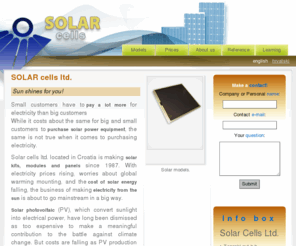 solar-cells.net: Solar cells| solar panels Croatia| Home solar panels| residential solar panels| solar modules for home| solar kits gor home| Solar power cells kits Croaita| Sun power energy| Home kit solar power| Used solar kits and solar panels| Cheap solar modules| Solar panels cheap prices| Flexible solar modules pricelist| Croatia solar power kits for small prices|
Solar panels for residentals and working facilities. How solar panels work and where to buy solar kits for home use. Builiding used solar cells and solar modules. Solar production Croatia. Flexible solar cells.