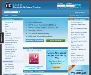 filemaker-tutorials.com: Online software tutorials, training CDs, Photoshop Tutorials, Dreamweaver Tutorials, Apple Tutorials from vtc.com
vtc.com provides the latest Apple Tutorials, Adobe Tutrorials, Cakewalk Tutorials, Corel Tutorials, Dreamweaver Tutorials, Macromedia Tutorials, Microsoft Tutorials, Oracle Tutorials, Photoshop Tutorials and Sony Tutorials as high quality quicktime videos