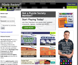 thecomixpage.org: The Puzzle Society  Crosswords, Jumbles, Sudoku, Jigsaws and challenging puzzles
Play interactive and print versions of crosswords, jigsaws, trivia, Jumble and Sudoku plus other puzzles and games. Games update daily and there are over 8,000 puzzles in the online archive.