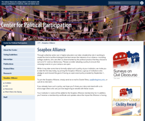 soapboxalliance.com: Soapbox Alliance «  Center for Political Participation | Allegheny College - Meadville, PA
