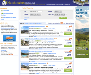 natchitocheshotels.net: Natchitoches Hotels Natchitoches Louisiana Hotels Accommodations Lodging
natchitocheshotels.net makes finding cheap hotels in Natchitoches, along with other great LA hotel deals and Louisiana Hotel Accomidations.