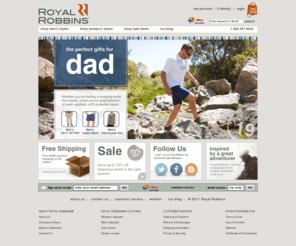 royalrobbins.com: Royal Robbins - Affordable Outdoor & Travel Clothes for Men and Women - Both Comfortable & Innovative
Royal Robbins is an Outdoor + Travel Clothing company that has made affordable men's outdoors' clothing and women's outdoors clothing since 1968. We use cotton canvas, cotton corduroy, cotton / polyester blends, Coolmax, Tencel, Lycra spandex, bamboo fibers, and other materials to create clothes for people who travel or spend time outdoors. Our shirts (especially those made with Coolmax), pants and shorts have wicking ability, UPF / SPF properties, durability, fashion and function. We combine comfortable fits with great colors in patterns - plaid, tie-dye and striped.