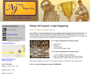 ajtrophydarma.com: Custom | Laser Engraving Parma,OH – A & J Trophy & Engraving Co
A & J Trophy & Engraving Co has served Parma, OH since 1968. Custom laser engraving for awards, trophies and plaques. Call 440-886-3006.