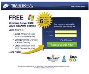 server2008training.com: Free Windows Server 2008 Training Download - Train Signal, Inc.
Windows Server 2008 training course featuring more than 6 hours of in-depth instructional videos.