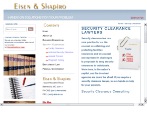 clearancelawyers.com: Eisen & Shapiro Law Firm - Security Clearances - Security Clearance Lawyers
Obtaining and protecting security clearances