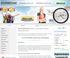 overnightessay.com: On the spot Custom Writing Service. Your deadline is in 12, 6, or 3 hours? STOP!
Custom Writing Service that ACTS while others are talking! RUSH custom essays, research papers, term papers – no missed deadlines any more!  
