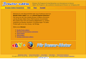 browser-addon.de: Browser Addon: kostenlose Webbrowser Addons
Herzlich willkommen bei Browser-addon! Hier kannst du die aktuellsten Webbrowser und Addons kostenlos bekommen.