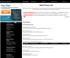 Best proxy list. Free proxy lists. Free public proxy server list. Fresh proxy list. Free HTTP proxy list. Free socks proxy list. Free proxy server list.