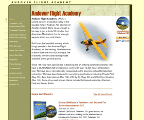 andoverflight.com: Andover Flight Academy
Private pilot courses, tailwheel training, bush pilot training, and more. Andover Flight Academy (AFA), is tucked away in a beautiful valley in the wooded hills of Andover, NJ. at Andover-Aeroflex Airport.