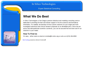 in-silico.org: In Silico Technologies
In Silico Technologies is San Diego's premier statistical consulting service