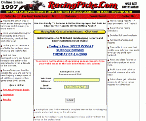 racingpicks.com: RacingPicks.Com - Horse race handicapping selections ...