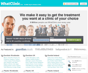 whatclinic.net: Find Local and International Dentists and Cosmetic Clinics - Prices, Reviews, Maps
Find and compare dentists and cosmetic surgery clinics at home and abroad, read and create reviews, and get quotes for your choice of dental and cosmetic surgery treatments.